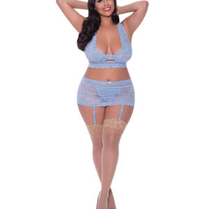 Ooh La Lace Bralette, Garter Skirt & G-String Periwinkle QN