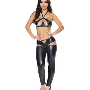 Liquid Onyx Halter Bra & Cutout Pants Black S/M