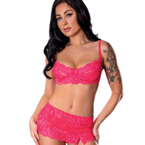 Get It Girl Lace Bra w/Skirt & Thong - Pink S/M