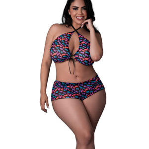Hazy Dayz Gummy Bear Blacklight Reflective Halter Top & Short 2 pc Set - Multi QN