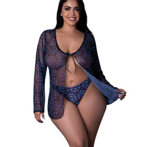 Hazy Dayz Butterfly Blacklight Reflective Tie Front Top & Thong 2 pc Set - Black Multi QN