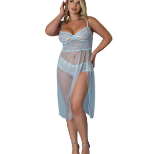 Blue Sky Long Chemise & Boy Short Panty - Light Blue QN