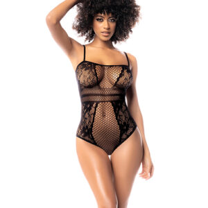 Floral Fishnet Bodysuit Black O/S