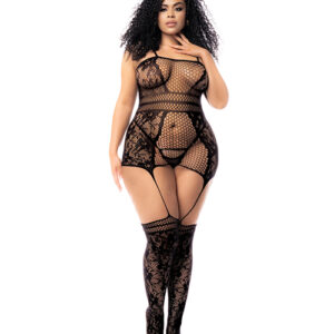 Floral Fishnet Bodystocking Black QN