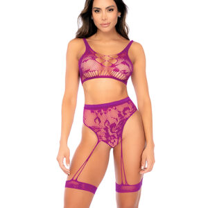Floral Fishnet 2 pc Set - Pink Orchid O/S