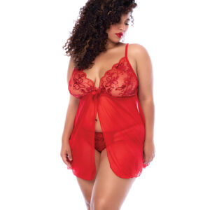 Sequin Embellished Babydoll w/G-String - Red 3X/4X