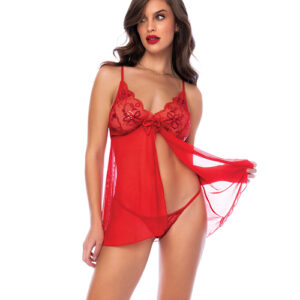 Sequin Embellished Babydoll w/G-String - Red L/XL