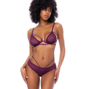 Dot Mesh Underwire Top w/Open Back Panty - Wine S/M
