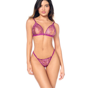 Sheer Lace Triangle Top w/Panty 2 pc Set - Pink L/XL