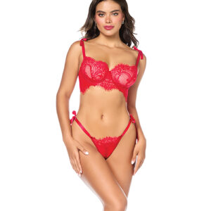Laced in Confidence Bralette & G-String w/Tie Straps - Red L/XL
