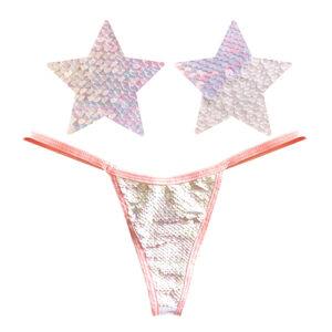 Neva Nude Naughty Knix Princess Bride Flip Sequin G-String & Pasties - Pink/White O/S