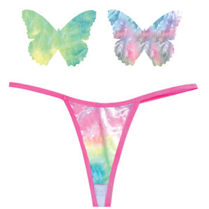 Neva Nude Naughty Knix Rainbow Sherbet Velvet G-String & Pasties - (Color Varies) Multi O/S