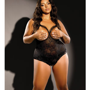 Lace Open Cup & Crotchless Teddy Black QN