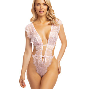 Imani Eyelash Lace Soft Cup High Leg Teddy Pink Tulle L/XL