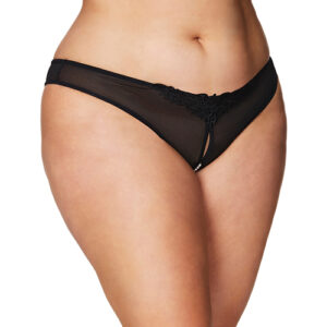 Crotchless Thong w/Pearls Black 3X/4X