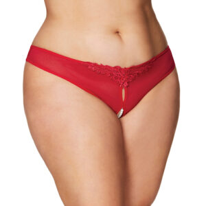 Crotchless Thong w/Pearls Red 1X/2X