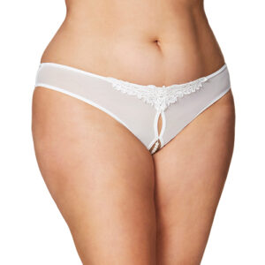 Crotchless Thong w/Pearls White 1X/2X