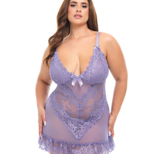 Valentine Lace Babydoll w/Bows & G-String - Purple 3X/4X