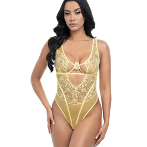 Tiana Scallop Lace & Mesh Underwire Teddy - Pale Banana S/M