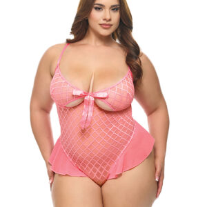 Aubrielle Diamond Mesh Underwire Teddy - Pink 1X