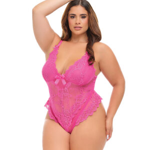 Valentine Lace Teddy w/Bow Details - Rose 3X/4X