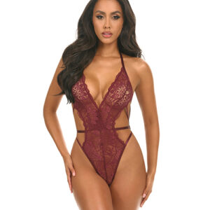 Lina Lace Halter Teddy - Zinfandel S/M