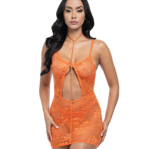 Presley Lace Babydoll w/G-String 2 pc Set - Dragon Fire Orange S/M
