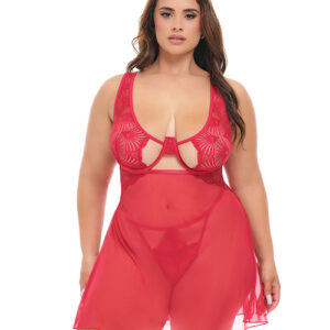 Tiana Lace Babydoll w/Side Slits & Strap Details - Red 1X/2X