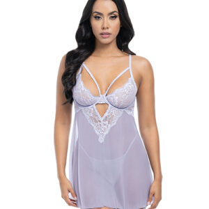 Elsie Lace & Mesh Underwire Babydoll w/G-String 2 pc Set - Brunnera Blue L/XL