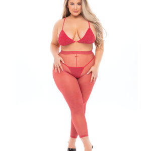 Pink Lipstick Tall Order Bra Top & Leggings Red QN