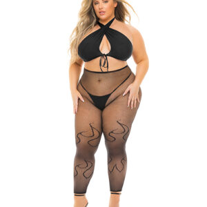 Pink Lipstick Gives You Hell Halter Bra, Pantyhose & G-String Black QN
