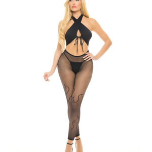 Pink Lipstick Gives You Hell Halter Bra, Pantyhose & G-String Black O/S