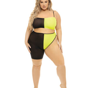 Pink Lipstick Block You Out Bandeau & Bottom Black/Yellow QN