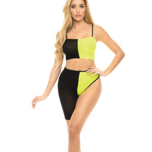 Pink Lipstick Block You Out Bandeau & Bottom Black/Yellow O/S