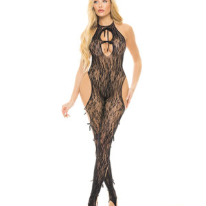 Pink Lipstick Love Me Harder Bodystocking Black O/S
