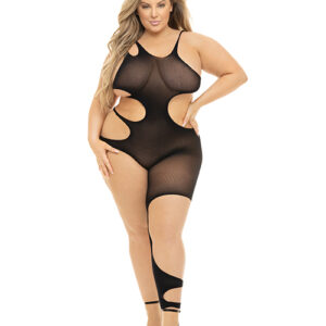 Pink Lipstick Show You How Cut Out Bodystocking Black QN