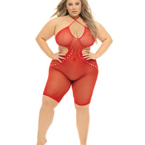 Pink Lipstick Fill Me In Bodystocking Red QN