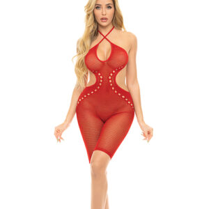 Pink Lipstick Fill Me In Bodystocking Red O/S