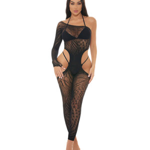 Pink Lipstick Star Sign Bodystocking - Black O/S