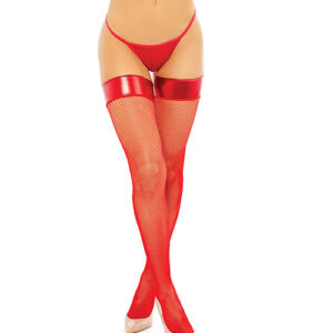 Vinyl Top Fishnet Stocking Red O/S