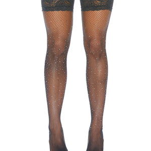 Rhinestone Thigh High w/Silicone Black O/S