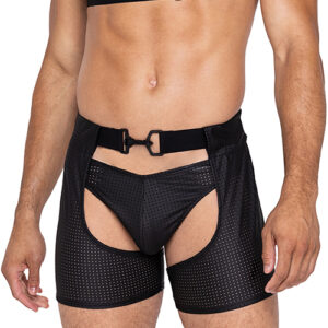 Master Chaps w/Hook & Ring Closure & Rear Cut Out (Thong Not Included) - Black XL