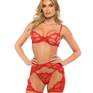 Baroque Heart Embroidered Lace 3 pc Chaps Set - Red XL