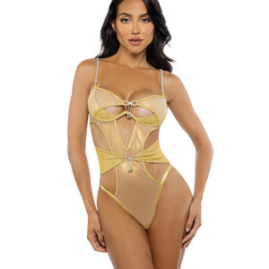Gilded Beauty Metallic Shimmer Mesh Teddy w/Rhinestone Accents - Gold XL