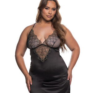 Beaded Belle Metallic Embroidery w/Bead Lace Chemise - Black/Gold 1X