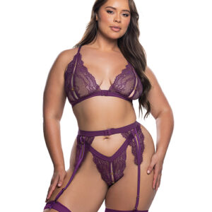Floral Lace Fetish 2 pc Set - Purple 1X/2X
