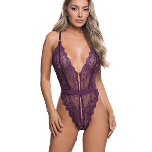 Floral Lace Fetish Teddy - Purple L/XL
