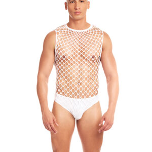 Rainbow Party Full Effect Large Mesh Unitard 2 pc Set w/Thong - White S/M