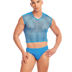 Rainbow Party Net-Flex Large Mesh 3 pc Set w/Thong - Blue L/XL