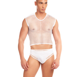 Rainbow Party Net-Flex Large Mesh 3 pc Set w/Thong - White S/M